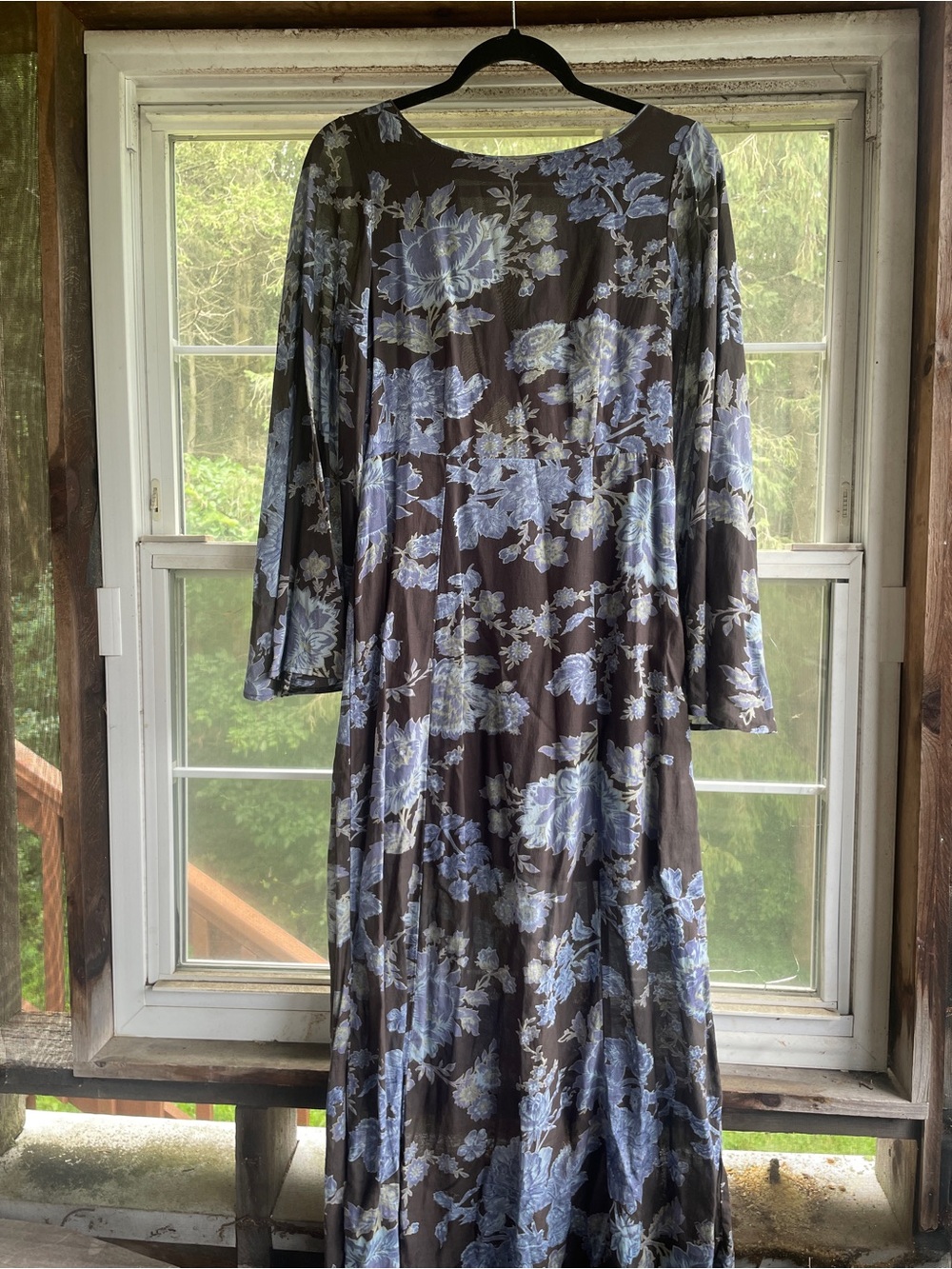 Free People Blue Floral Long Sleeve Maxi Dress with open back
